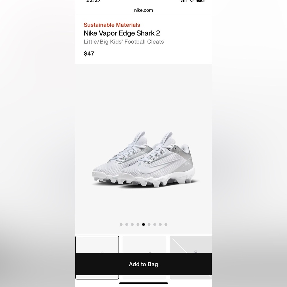 Nike Vapor Edge Shark 2 - youth football cleats - White - Size 1.5Y